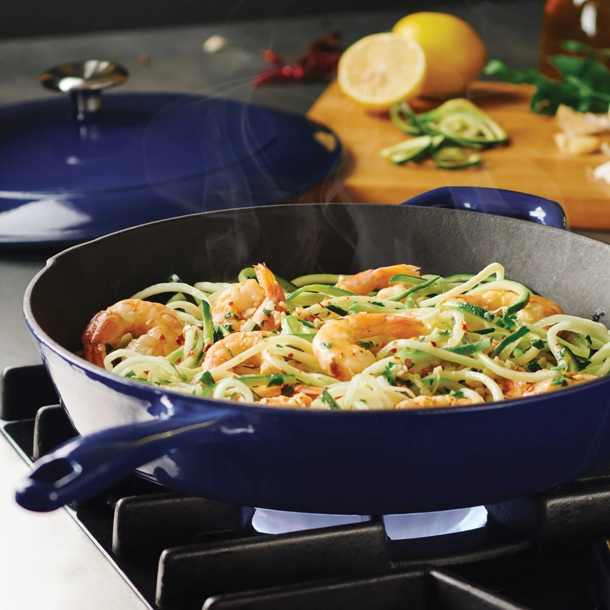 Tramontina 12 In Enameled Cast-Iron Series 1000 Covered Skillet - Gradated Cobalt 1 Tramontina 12 In Enameled Cast-Iron Series 1000 Covered Skillet - Gradated Cobalt