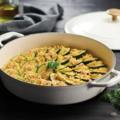 Kitchenware Store 19 Tramontina 4 Qt Enameled Cast Iron Covered Braiser - Latte With Gold Stainless Steel Knob