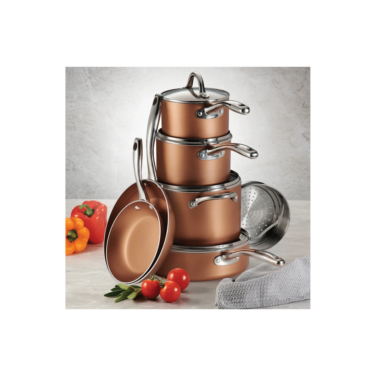 Tramontina 11 Pc Aluminum Nonstick Cookware Set- Copper 4 Tramontina 11 Pc Aluminum Nonstick Cookware Set- Copper - Image 4