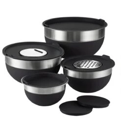 Tramontina 10 Pc Covered Stainless Steel And Silicone Mixing Bowl Set With Grating Tools - Black